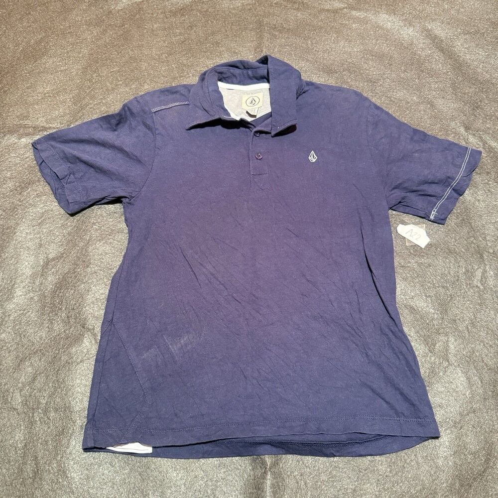 Volcom Womens Polo Shirt M Medium Dark Blue Cotton Top Short Sleeve